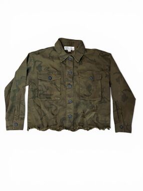 Vintage Havana Women’s Camo distressed denim jacket olive green Size Medium